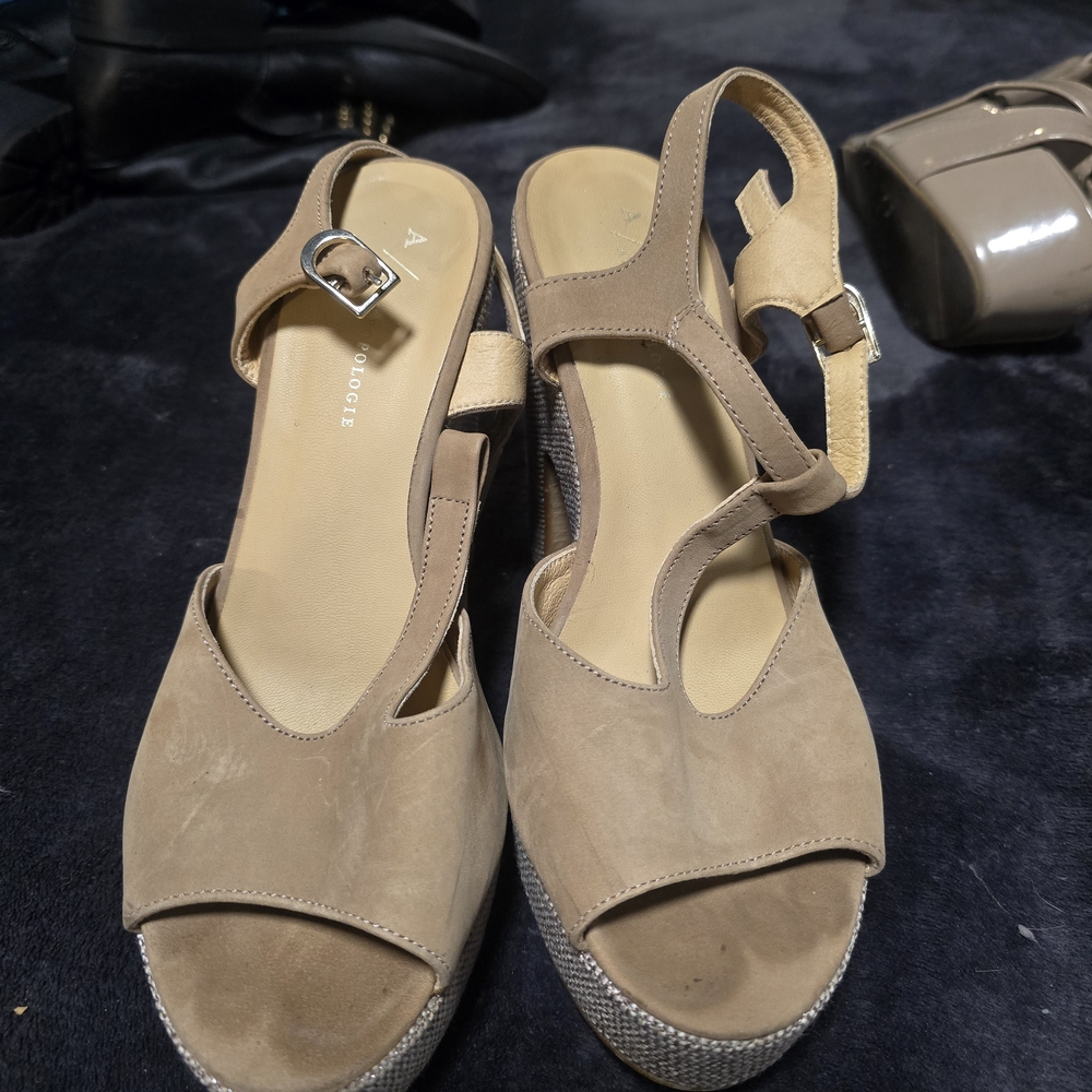 Anthropologie Taupe Wedge Sandals